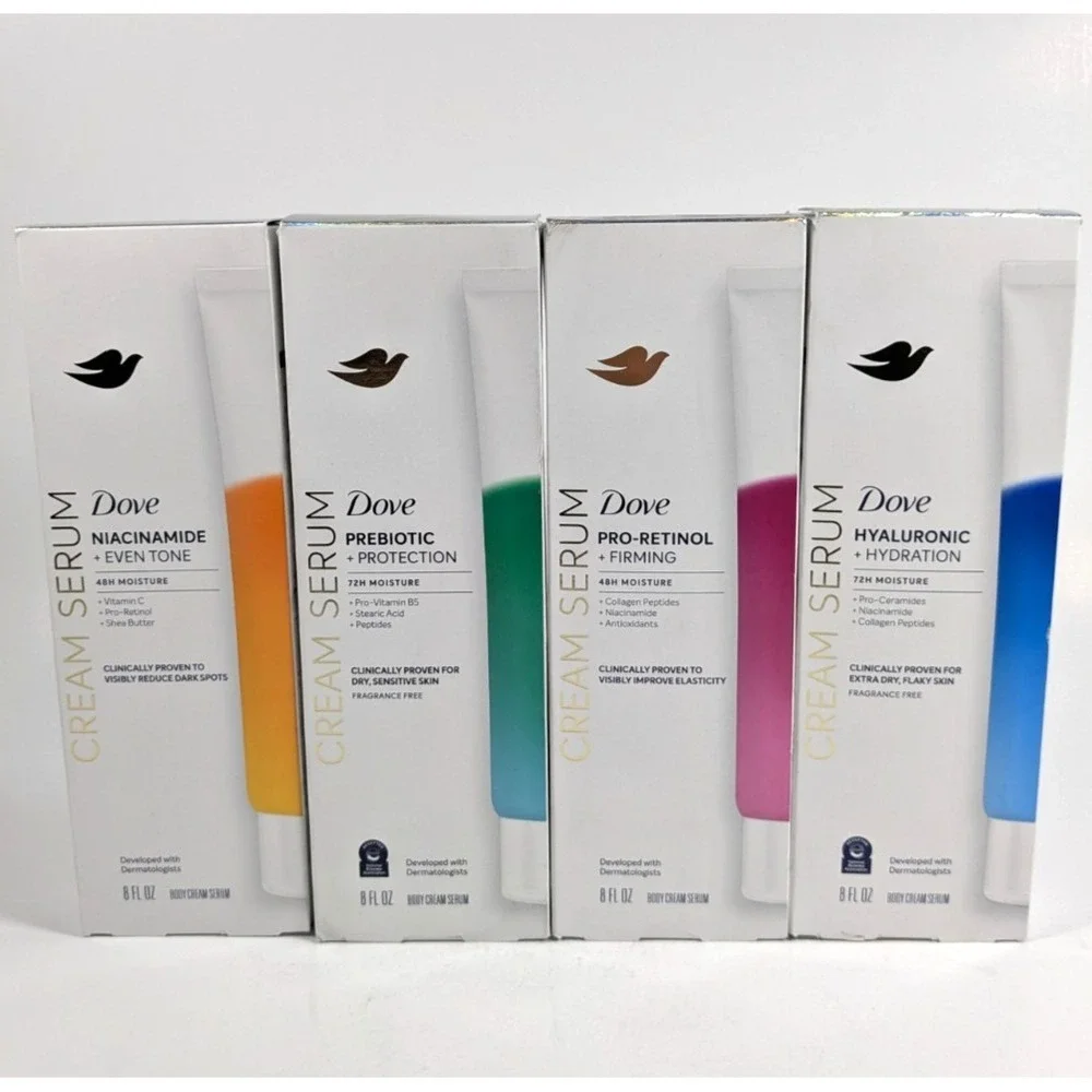 Dove Cream Serum 4 Pc Set - Hyaluronic, Retinol, Probiotic & Niacinamide 8 oz Ea